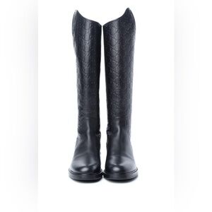 Authentic Gucci Calfskin Miro Soft Knee High
Riding Black Embossed Leather Boots
